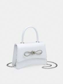 Bolsa cuadrada mini blanco con diseño de diamante de imitación de moda con top asa - Blanco - Ver 3