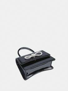 迷你黑色鑽石裝飾時尚方包附上衣單手柄 - 黑色 - 查看 5