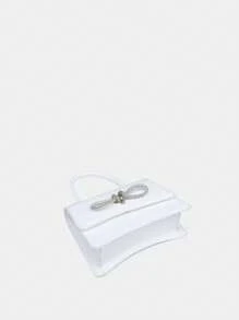 Bolsa cuadrada mini blanco con diseño de diamante de imitación de moda con top asa - Blanco - Ver 5