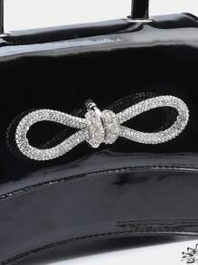 迷你黑色鑽石裝飾時尚方包附上衣單手柄 - 黑色 - 查看 7