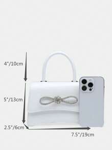 Bolsa cuadrada mini blanco con diseño de diamante de imitación de moda con top asa - Blanco - Ver 7
