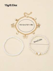 3pcs/Set Girls' Beach Butterfly Pearl Beaded Anklet Set - Multicolor - View 6