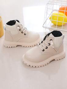 1 đôi bốt cao cổ buộc dây mũi tròn cho bé trai cho cuộc sống hàng ngày - Màu be - Xem 2