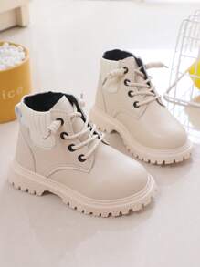 1 đôi bốt cao cổ buộc dây mũi tròn cho bé trai cho cuộc sống hàng ngày - Màu be - Xem 3