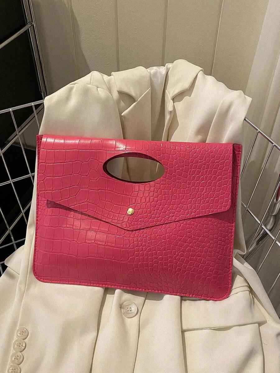 Túi xách/ví cầm tay dạng phong bì màu đỏ hồng thời trang, chất liệu giả da cá sấu cao cấp, thiết kế thanh lịch, tối giản, đa năng. - Màu Hồng Tươi - Xem 1