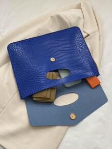 Fashionable Blue PU Flap Envelope Clutch, High-Quality Crocodile Texture Pattern, Elegant Niche Design, Casual Minimalist, Versatile , Blue - Blue - View 6