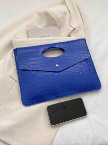 Fashionable Blue PU Flap Envelope Clutch, High-Quality Crocodile Texture Pattern, Elegant Niche Design, Casual Minimalist, Versatile , Blue - Blue - View 7