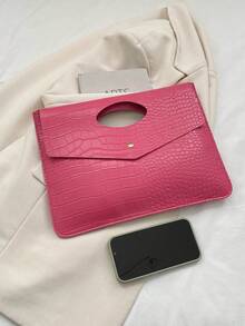 Túi xách/ví cầm tay dạng phong bì màu đỏ hồng thời trang, chất liệu giả da cá sấu cao cấp, thiết kế thanh lịch, tối giản, đa năng. - Màu Hồng Tươi - Xem 7