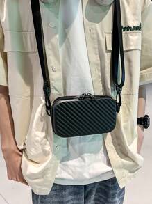 Túi hộp nam mini dập nổi chi tiết màu đen - màu đen - Xem 6