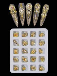 几何香槟色水钻美甲饰品 20 件多形状水钻宝石迷人美甲配件美甲装饰 DIY 美甲用品