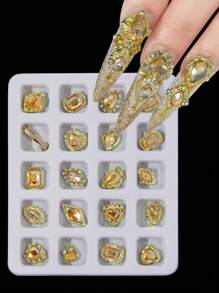 几何香槟色水钻美甲饰品 20 件多形状水钻宝石迷人美甲配件美甲装饰 DIY 美甲用品