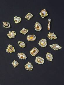 几何香槟色水钻美甲饰品 20 件多形状水钻宝石迷人美甲配件美甲装饰 DIY 美甲用品