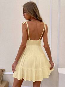 Aveloria Affinna Vestido de tirantes con volantes en el bajo, diseño liso, vestido de verano para mujer - Amarillo - Ver 2