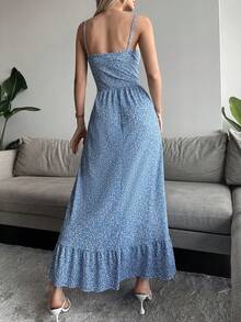 Ditsy Floral Print Ruffle Hem Cami Dress - Blue - View 2