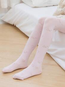 1雙女孩愛心和字母圖案休閒褲襪適用於日常生活 - 粉色 - 查看 1