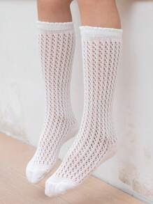 1雙女孩鏤空高筒襪適用於日常生活 - 白色 - 查看 1