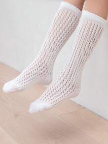 1雙女孩鏤空高筒襪適用於日常生活 - 白色 - 查看 2