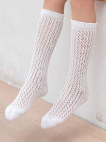 1雙女孩鏤空高筒襪適用於日常生活 - 白色 - 查看 3