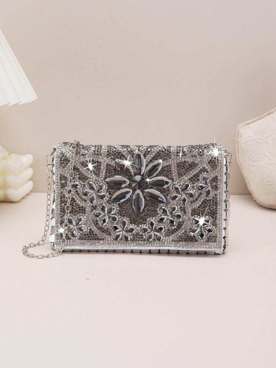 Long lanh lấp lánh, sequin, sang trọng, túi vuông nhỏ sáng bóng Chuỗi trang trí đính đá Túi buổi tối quyến rũ, Túi ăn tối cho cô gái dự tiệc, phụ nữ, cô dâu Hoàn hảo cho bữa tiệc, đám cưới, vũ hội, bữa tối / tiệc, cho cocktail - Bạc - Xem 1