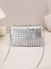 Long lanh lấp lánh, sequin, sang trọng, túi vuông nhỏ sáng bóng Chuỗi trang trí đính đá Túi buổi tối quyến rũ, Túi ăn tối cho cô gái dự tiệc, phụ nữ, cô dâu Hoàn hảo cho bữa tiệc, đám cưới, vũ hội, bữa tối / tiệc, cho cocktail - Bạc - Xem 2