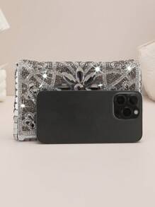 Long lanh lấp lánh, sequin, sang trọng, túi vuông nhỏ sáng bóng Chuỗi trang trí đính đá Túi buổi tối quyến rũ, Túi ăn tối cho cô gái dự tiệc, phụ nữ, cô dâu Hoàn hảo cho bữa tiệc, đám cưới, vũ hội, bữa tối / tiệc, cho cocktail - Bạc - Xem 4