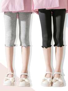 2pairs Girls Frill Trim Solid Tights For Daily Life - Multicolor - View 1