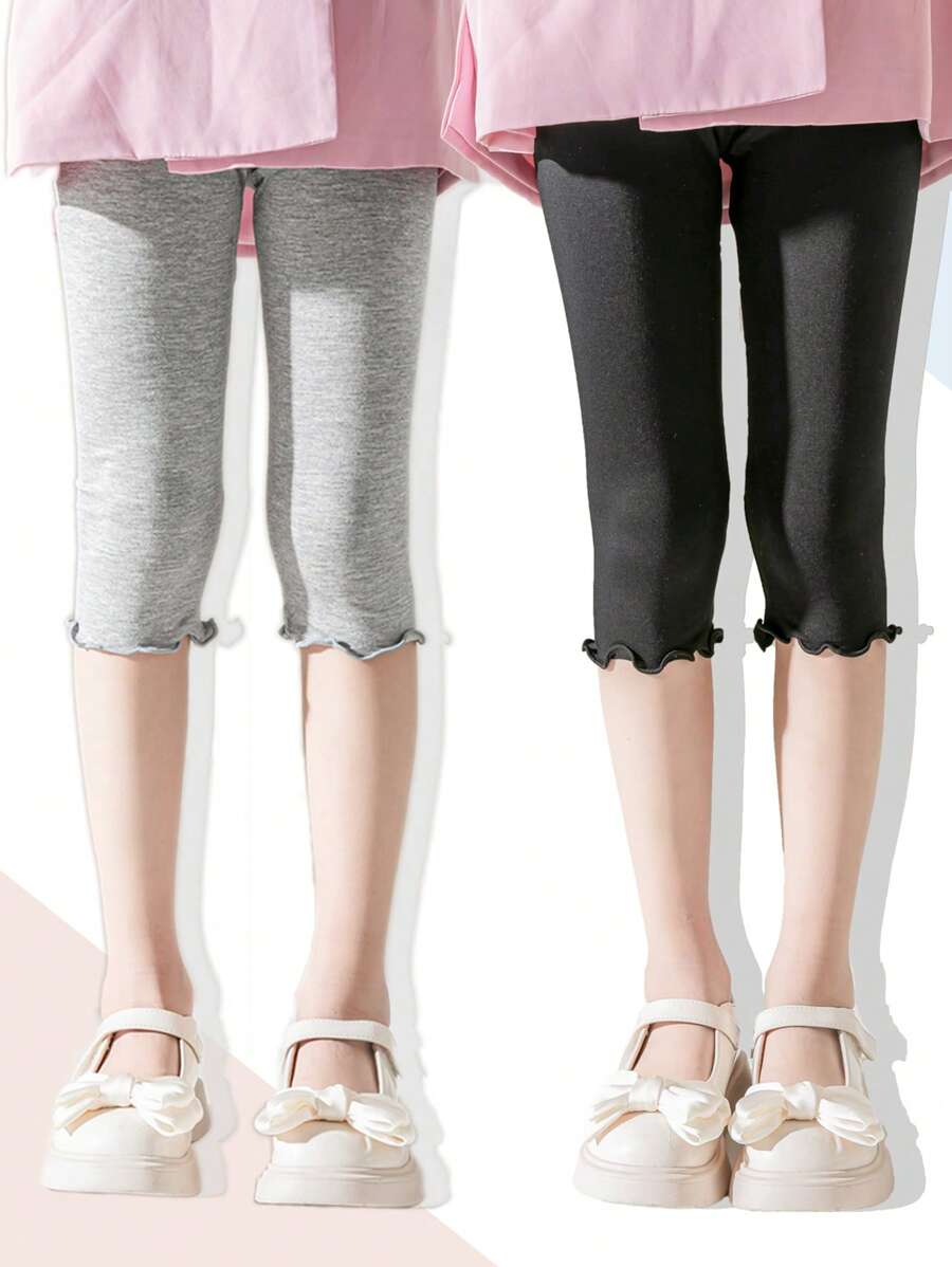 2pairs Girls Frill Trim Solid Tights For Daily Life - Multicolor - View 1