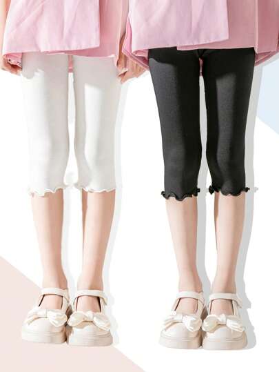 2双女童荷叶边纯色连裤袜，适合日常穿着
