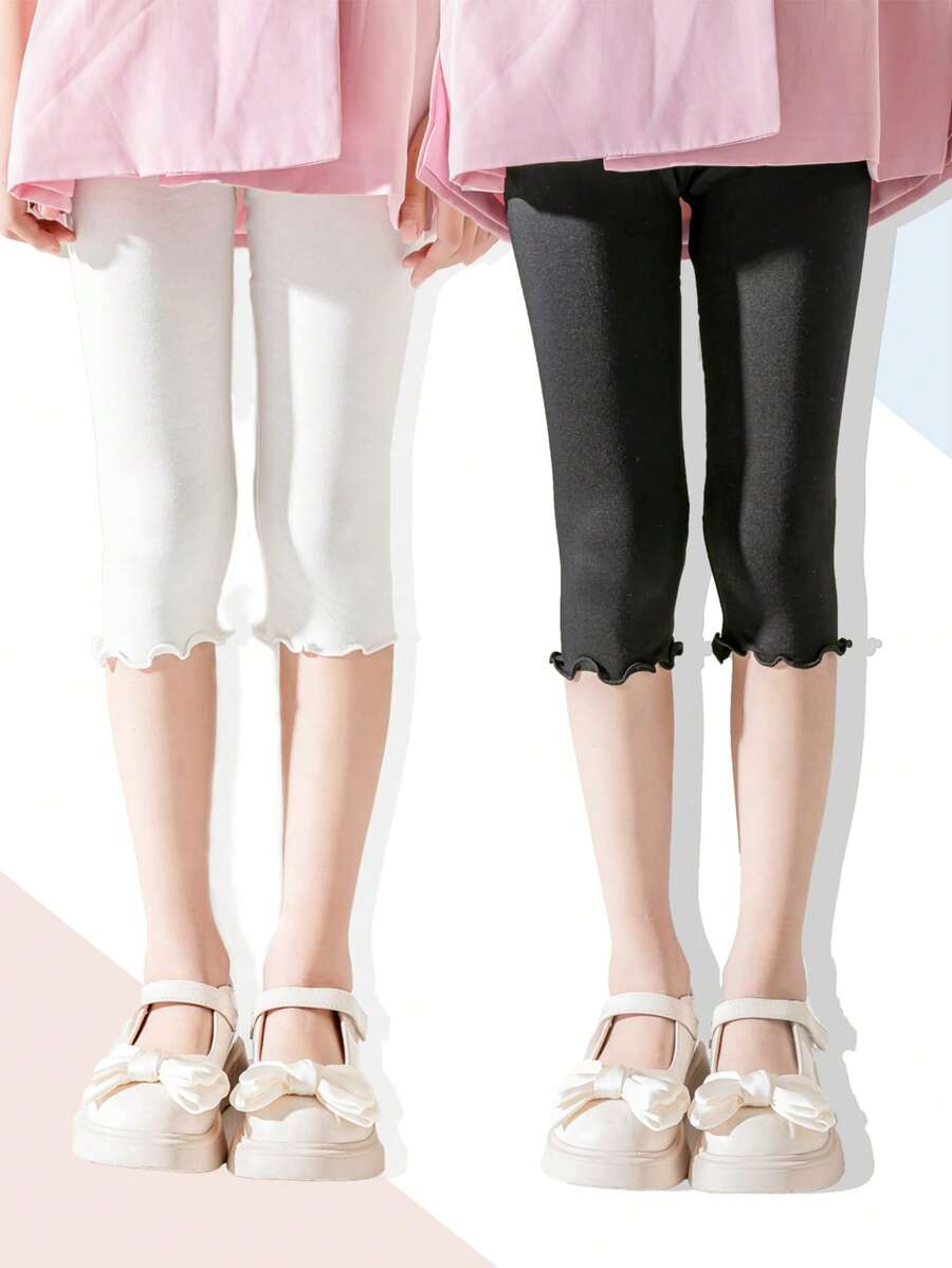 2双女童荷叶边纯色连裤袜，适合日常穿着 - 黑與白 - 查看 1