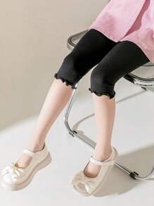 2双女童荷叶边纯色连裤袜，适合日常穿着 - 黑與白 - 查看 6