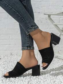 时尚面料优质绑带女士粗跟凉鞋，时尚女士高跟凉鞋，春夏圣诞冬季圣诞礼物 - 黑色 - 查看 3