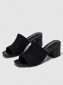 时尚面料优质绑带女士粗跟凉鞋，时尚女士高跟凉鞋，春夏圣诞冬季圣诞礼物 - 黑色 - 查看 10