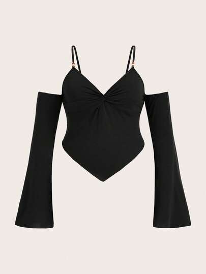 Fairycore Top girante delantero de hombros descubiertos bajo hanky