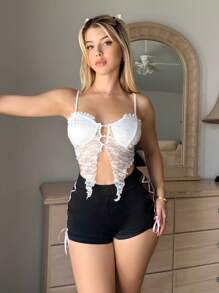 Sweetina Lace Up Side Shorts - Black - View 2