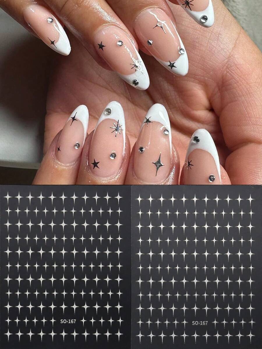 FULL BEAUTY 2pcs Reflective White Silver Cross Star Nail Art Stickers Nails Art Sliders Reflective Flakes Decals DIY - Multicolor - View 1