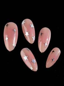 FULL BEAUTY 2pcs Reflective White Silver Cross Star Nail Art Stickers Nails Art Sliders Reflective Flakes Decals DIY - Multicolor - View 4