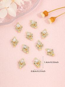 10 piezas Decoración de uñas con diseño de diamante de imitación - Dorado - Ver 3