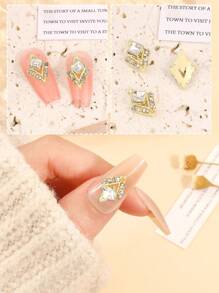 10 piezas Decoración de uñas con diseño de diamante de imitación - Dorado - Ver 6