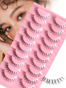 假睫毛,可重複使用柔軟假睫毛,10對滌綸超長睫毛延長假睫毛假睫毛條適合女士 - 黑色 - 查看 1