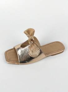 女士金屬質感蝴蝶結裝飾魅力四射涼鞋香檳色 - 香檳色 - 查看 3