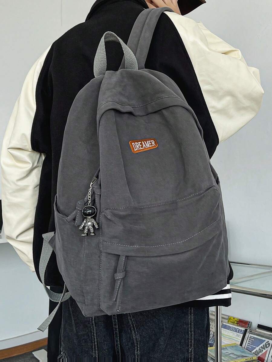 男士多功能背包带挂件，大容量简约学生单肩包趣味礼物旅行圣诞节节日感恩节礼物度假徒步旅行男士礼物笔记本电脑冬季多功能户外便携时尚休闲爸爸礼物男友礼物胸包侧包挎包皮包大学包 - 灰色 - 查看 1