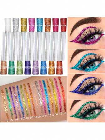 金屬亮絲眼線液筆,16入組持久眼線成套工具