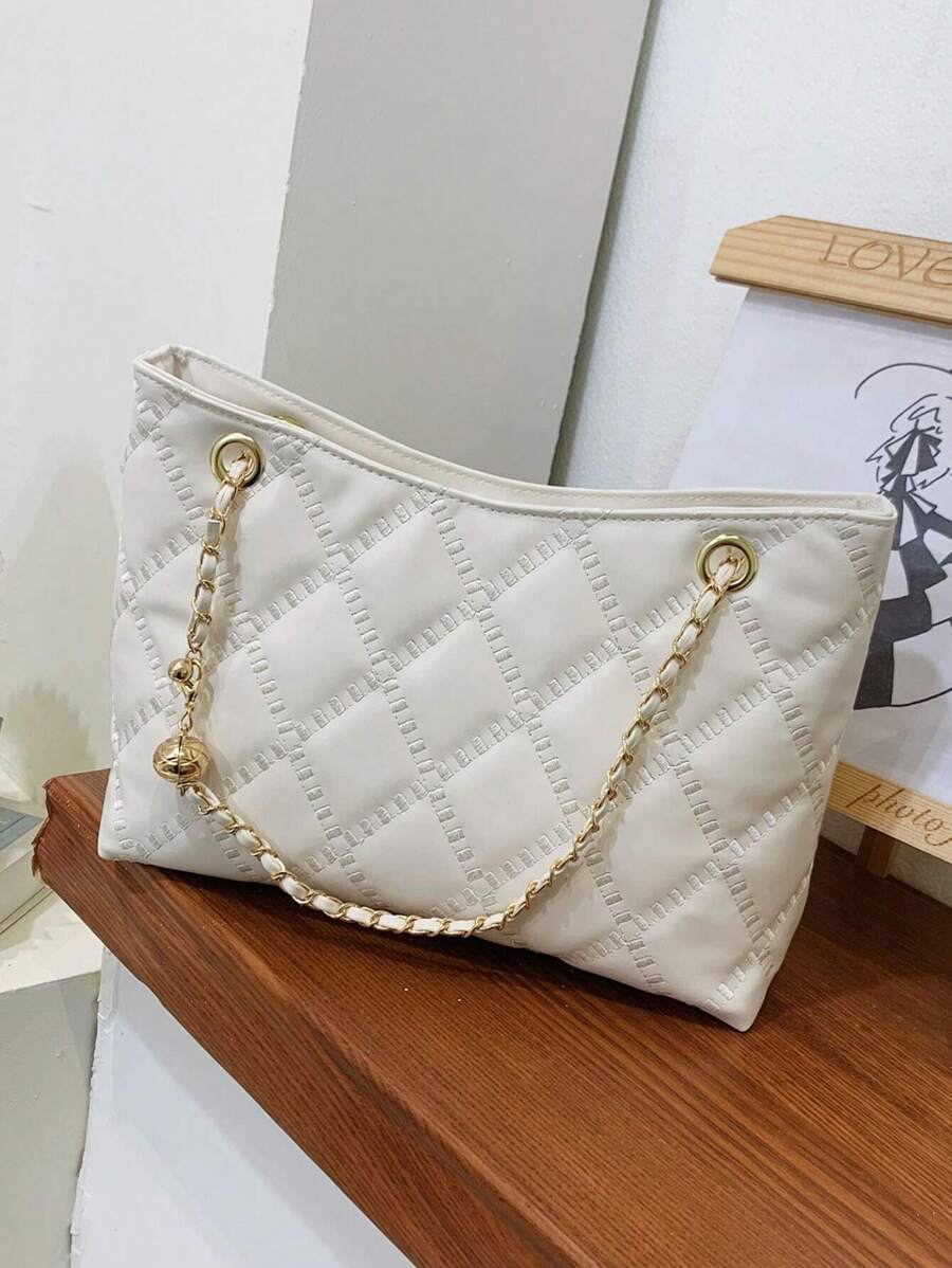 时尚金属链条刺绣 Ringer 白色包包 手提包 单肩包 斜挎包