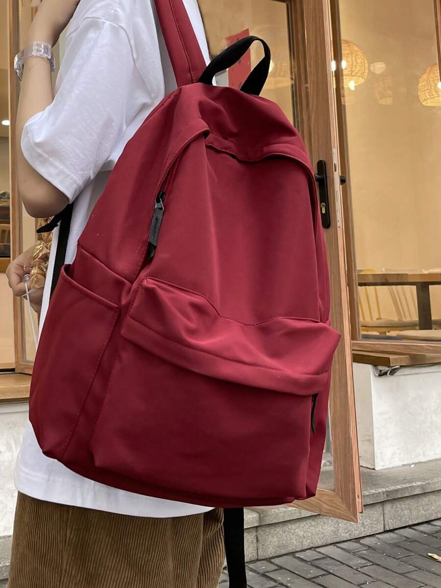 Ba lô máy tính xách tay cỡ trung bình có thể gập lại 15 inch chống nước Red Preppy Dây đeo có thể điều chỉnh Chống trộm Ba lô thông thường Ba lô máy tính xách tay Ba lô đi học cho du lịch Đi làm với sức chứa lớn Nhẹ - Đỏ - Xem 1