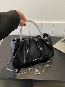 百褶時髦圓環帶日常女性多用途外出包 - 黑色 - 查看 1