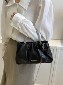 百褶時髦圓環帶日常女性多用途外出包 - 黑色 - 查看 2