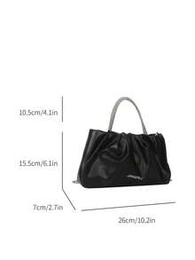 百褶時髦圓環帶日常女性多用途外出包 - 黑色 - 查看 3