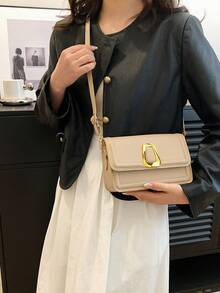 Mini Metal Decor Túi vuông Khaki Dây đeo có thể điều chỉnh nắp thời trang - Màu Khaki - Xem 5