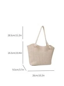 Minimalist Straw Design Tote Shoulder Bag, All-Match Storage Bag, Versatile Travel Beach Bag - White - View 6