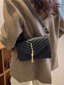 Tua rua trang trí hoa văn Chevron Túi vuông màu đen thời trang - màu đen - Xem 2